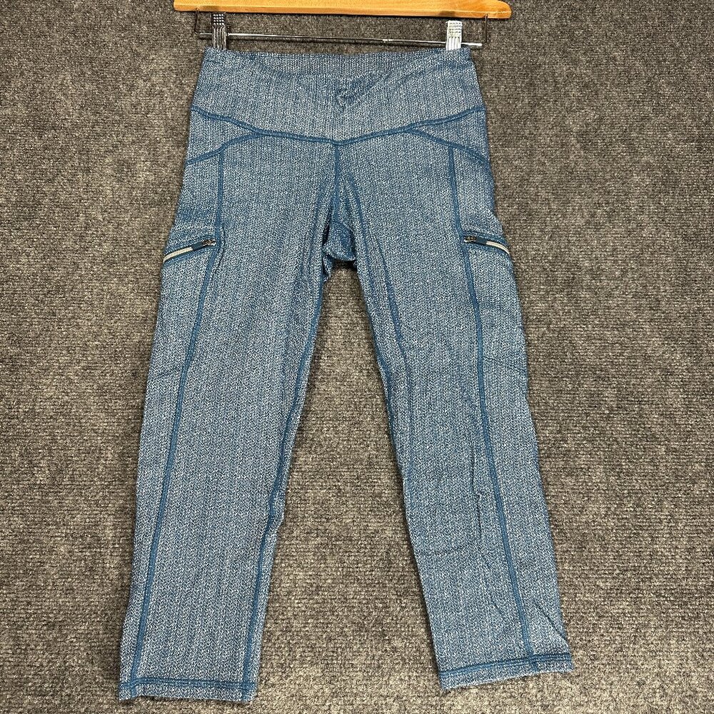 Athleta Static Drifter Capri Crop Pants Womens Small Blue Zip Pocket 983305